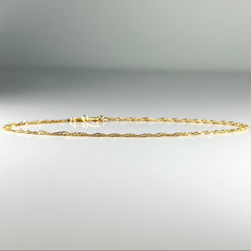 10K Yellow Gold 7" Singapore Twisted Link Bracelet .43g - New